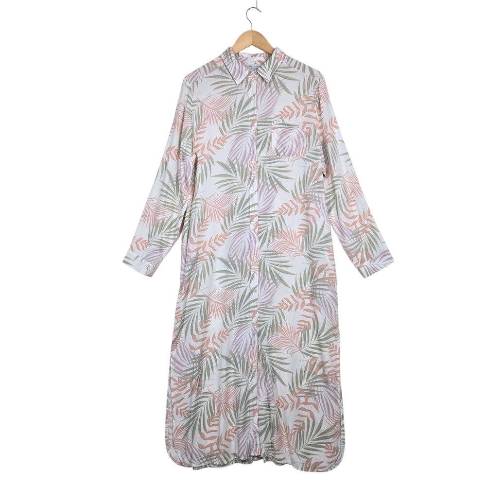 Dress Forum Palm Leaf Shirt Maxi Dress M Coral Green Tropical Coastal Grandma
